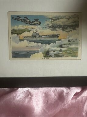 Vintage U.S. Navy Aircraft Carrier postcard - Blue & Cream